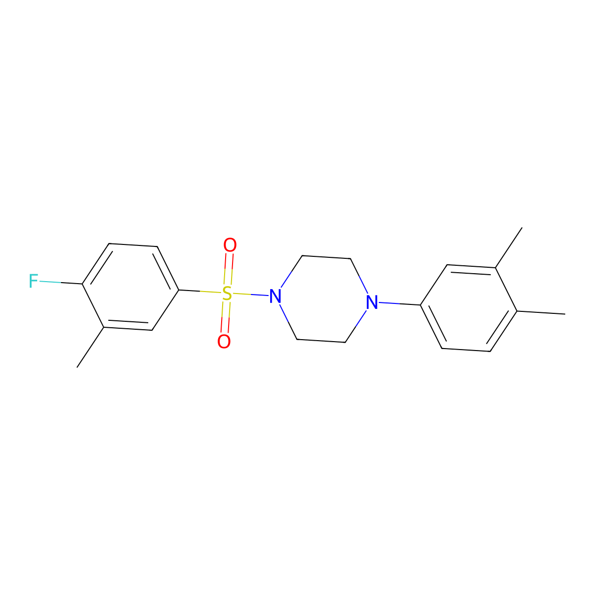 1-(3,4-Dimethylphenyl)-4-((4-fluoro-3-methylphenyl)sulfonyl)piperazine molecular structure, CAS 694516-28-4