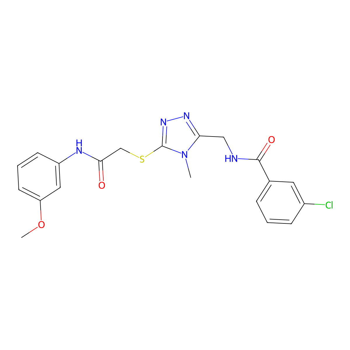 3-chloro-N-[[5-[2-(3-methoxyanilino)-2-oxoethyl]sulfanyl-4-methyl-1,2,4-triazol-3-yl]methyl]benzamide molecular structure, CAS 694516-30-8
