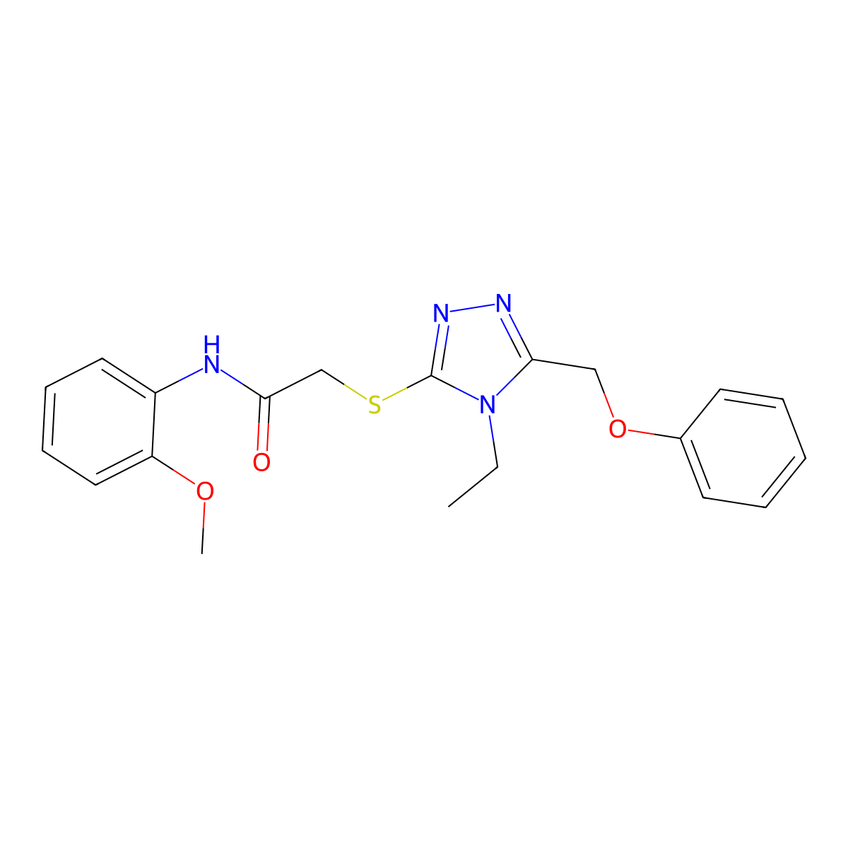 2-[[4-ethyl-5-(phenoxymethyl)-1,2,4-triazol-3-yl]sulfanyl]-N-(2-methoxyphenyl)acetamide molecular structure, CAS 694516-32-0