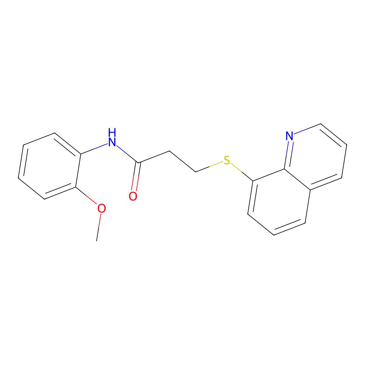 N-(2-methoxyphenyl)-3-quinolin-8-ylsulfanylpropanamide molecular structure, CAS 694516-54-6