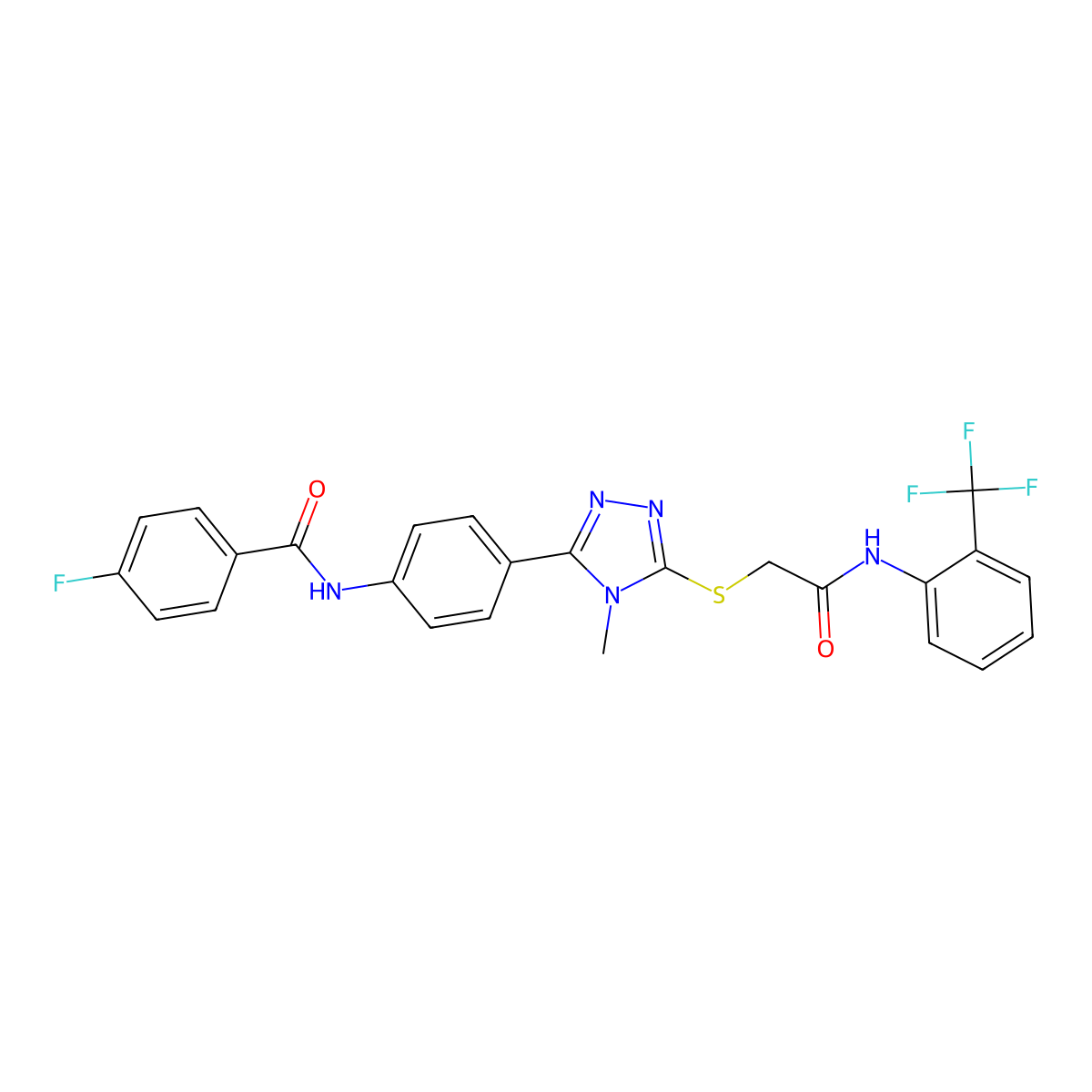 4-fluoro-N-[4-[4-methyl-5-[2-oxo-2-[2-(trifluoromethyl)anilino]ethyl]sulfanyl-1,2,4-triazol-3-yl]phenyl]benzamide molecular structure, CAS 694516-75-1