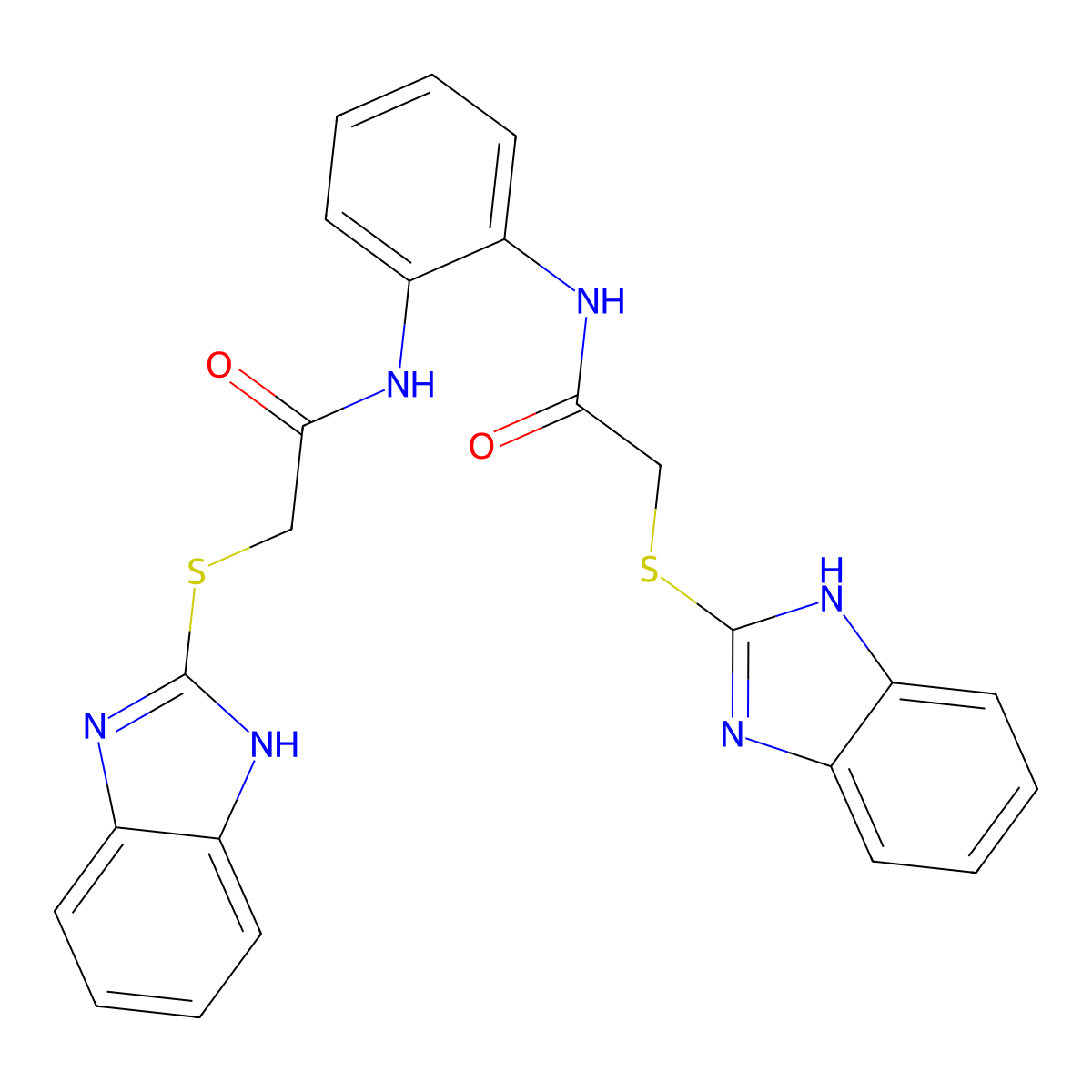 2-(1H-benzimidazol-2-ylsulfanyl)-N-[2-[[2-(1H-benzimidazol-2-ylsulfanyl)acetyl]amino]phenyl]acetamide molecular structure, CAS 694516-76-2