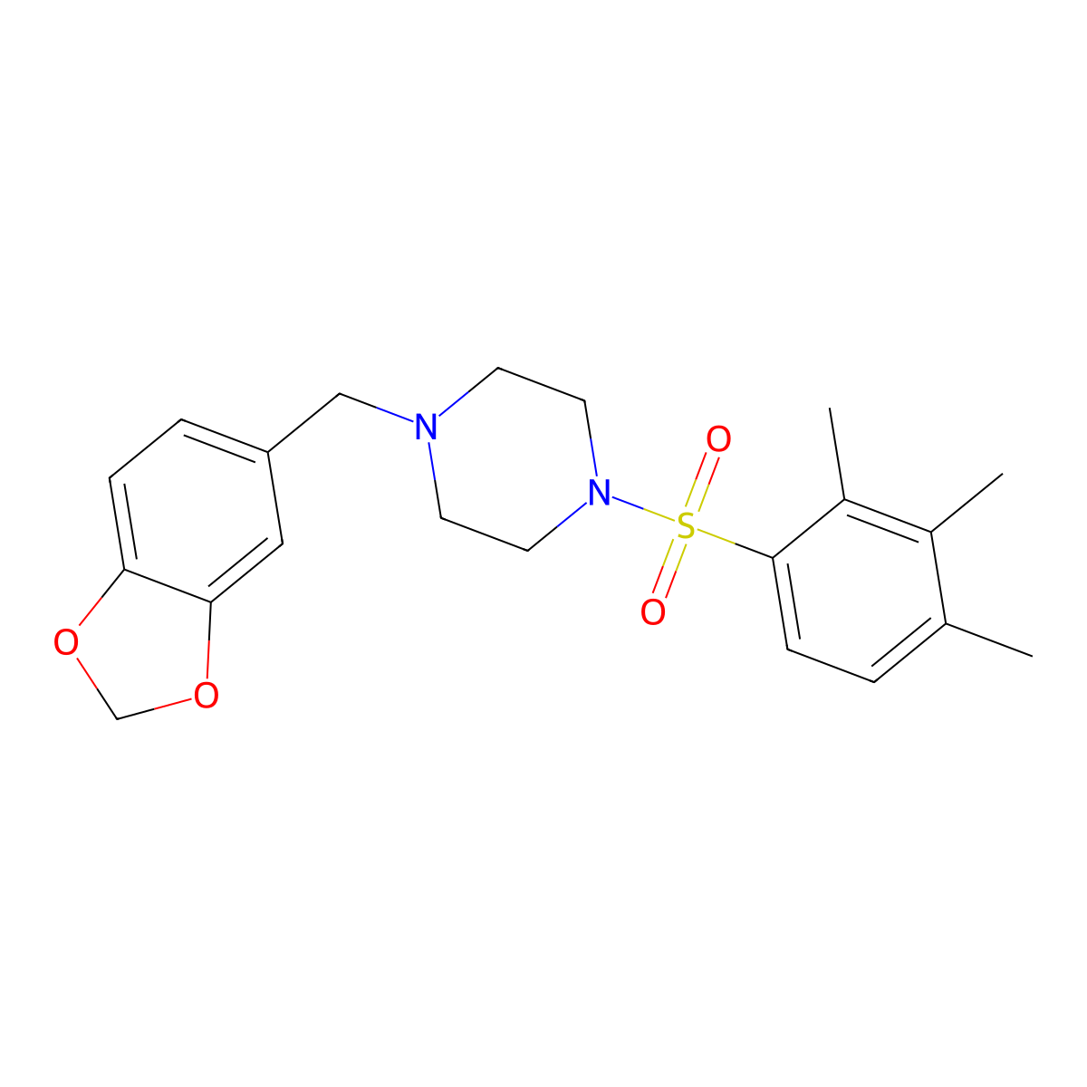 1-(Benzo[d][1,3]dioxol-5-ylmethyl)-4-((2,3,4-trimethylphenyl)sulfonyl)piperazine molecular structure, CAS 694516-77-3