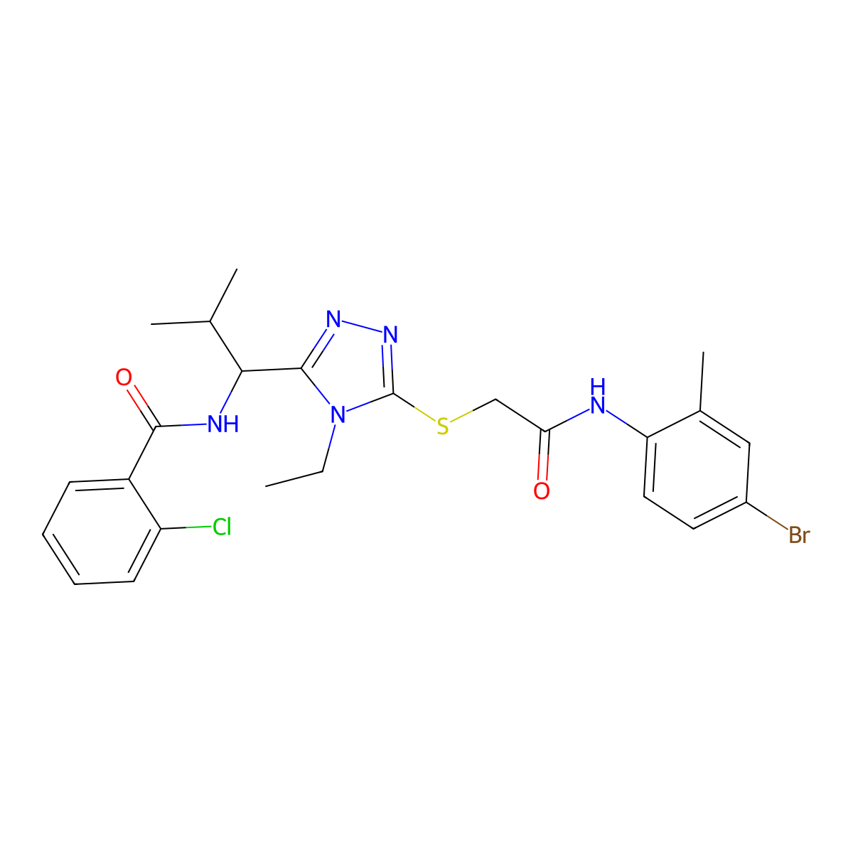 N-[1-[5-[2-(4-bromo-2-methylanilino)-2-oxoethyl]sulfanyl-4-ethyl-1,2,4-triazol-3-yl]-2-methylpropyl]-2-chlorobenzamide molecular structure, CAS 694516-90-0