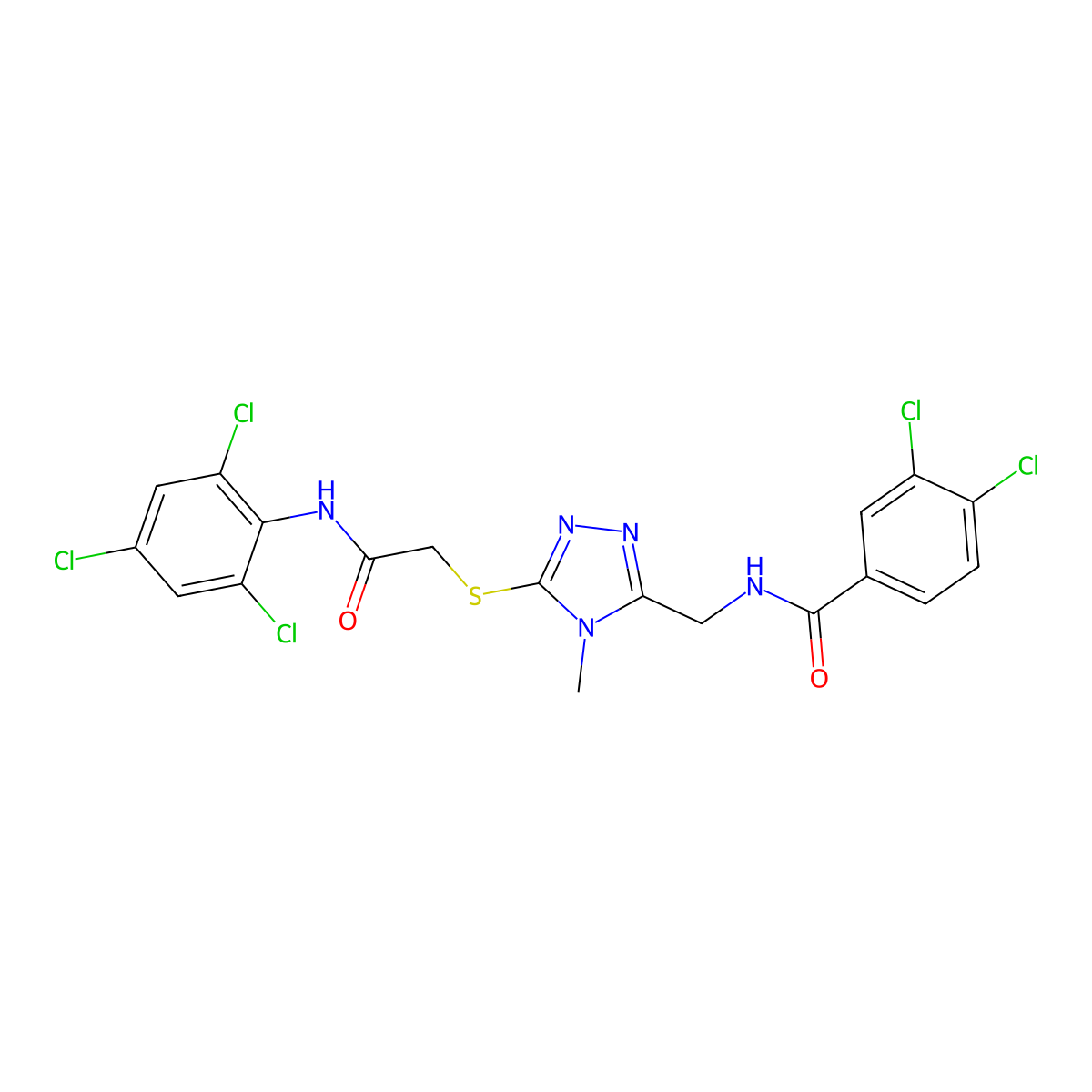 3,4-dichloro-N-[[4-methyl-5-[2-oxo-2-(2,4,6-trichloroanilino)ethyl]sulfanyl-1,2,4-triazol-3-yl]methyl]benzamide molecular structure, CAS 694516-95-5
