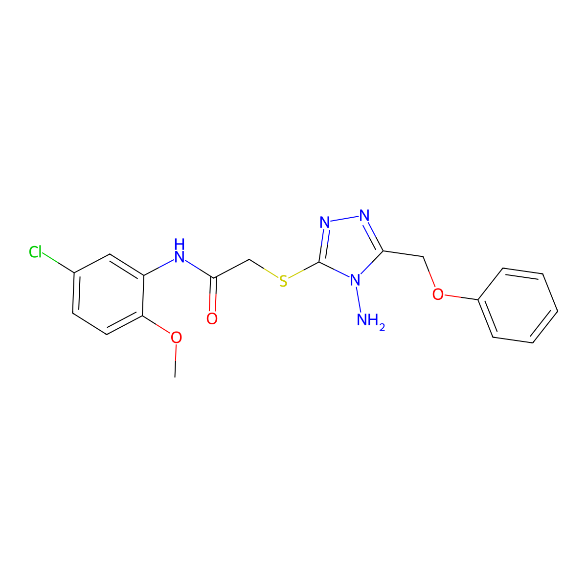 2-[[4-amino-5-(phenoxymethyl)-1,2,4-triazol-3-yl]sulfanyl]-N-(5-chloro-2-methoxyphenyl)acetamide molecular structure, CAS 694517-12-9