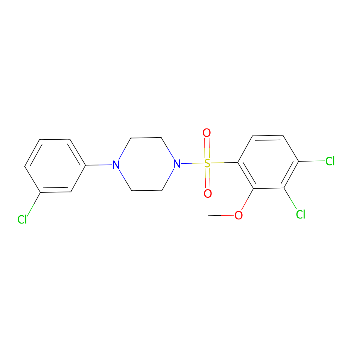 1-(3-Chlorophenyl)-4-(3,4-dichloro-2-methoxybenzenesulfonyl)piperazine molecular structure, CAS 694517-30-1