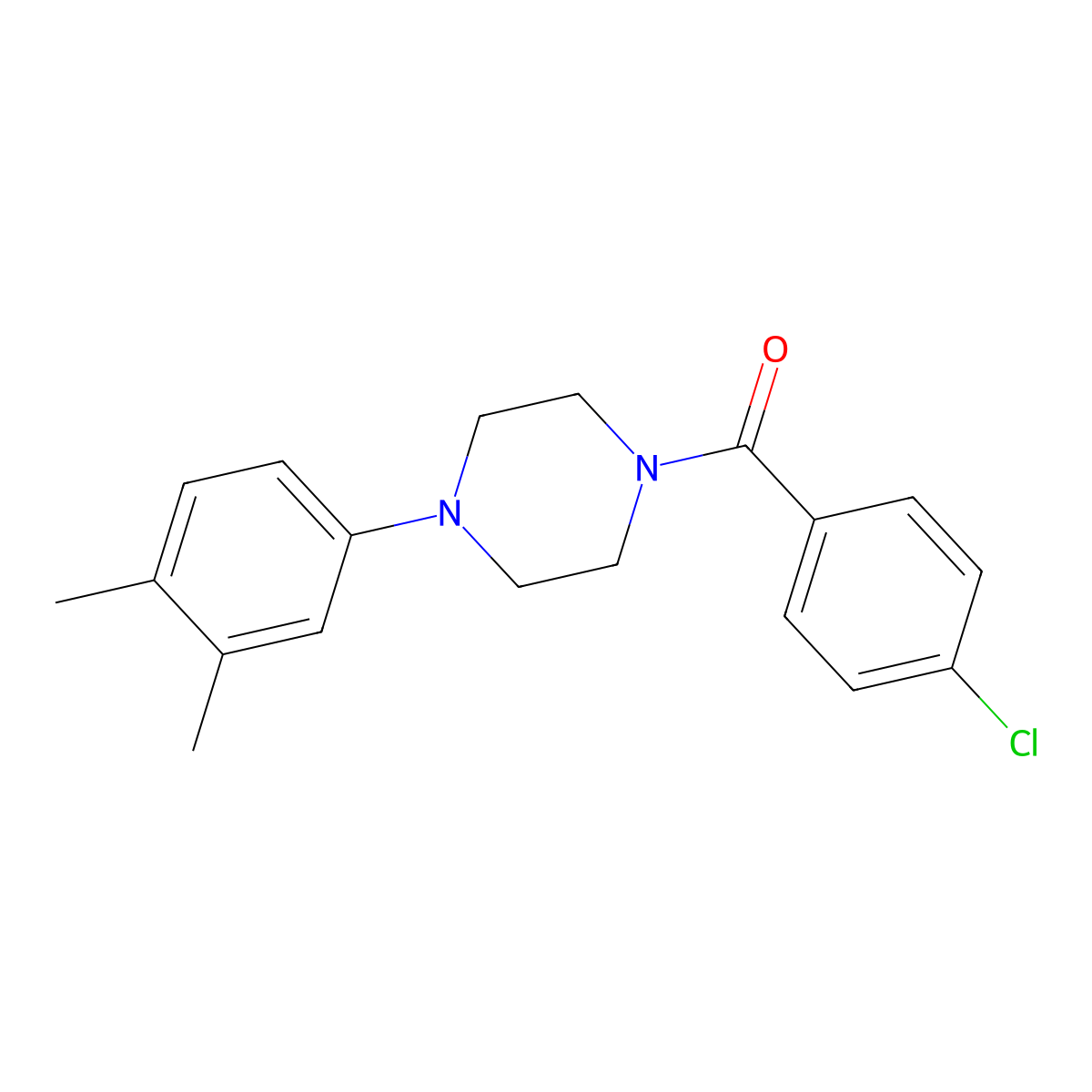 (4-Chlorophenyl)-[4-(3,4-dimethylphenyl)piperazin-1-yl]methanone molecular structure, CAS 694517-36-7