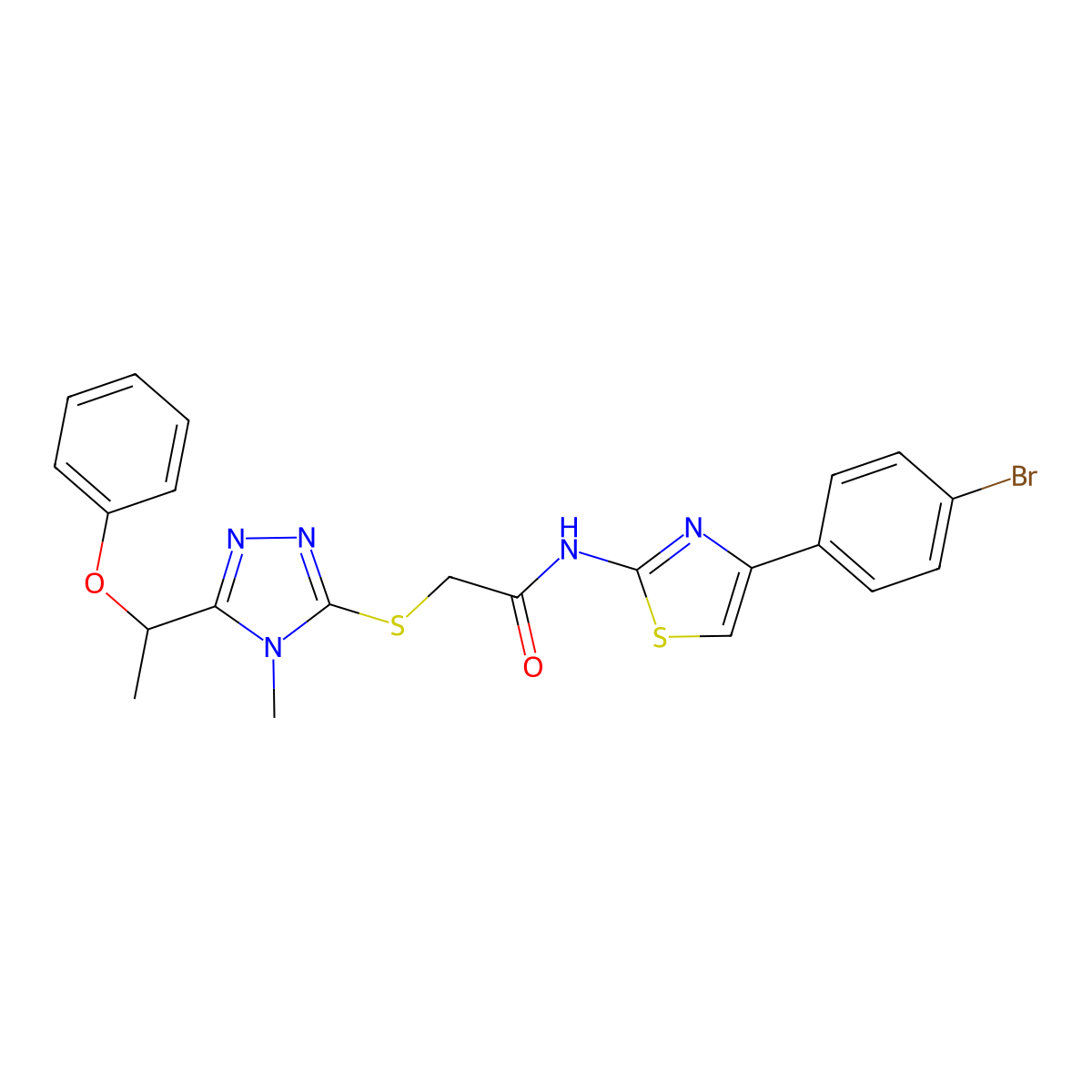 N-[4-(4-bromophenyl)-1,3-thiazol-2-yl]-2-[[4-methyl-5-(1-phenoxyethyl)-1,2,4-triazol-3-yl]sulfanyl]acetamide molecular structure, CAS 694517-51-6