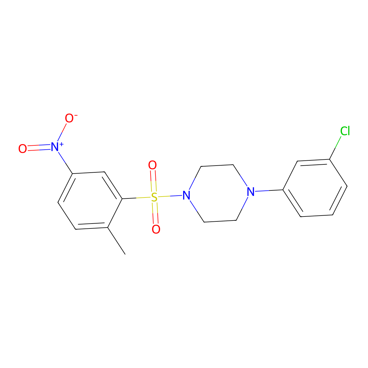 1-(3-Chlorophenyl)-4-(2-methyl-5-nitrobenzenesulfonyl)piperazine molecular structure, CAS 694517-89-0