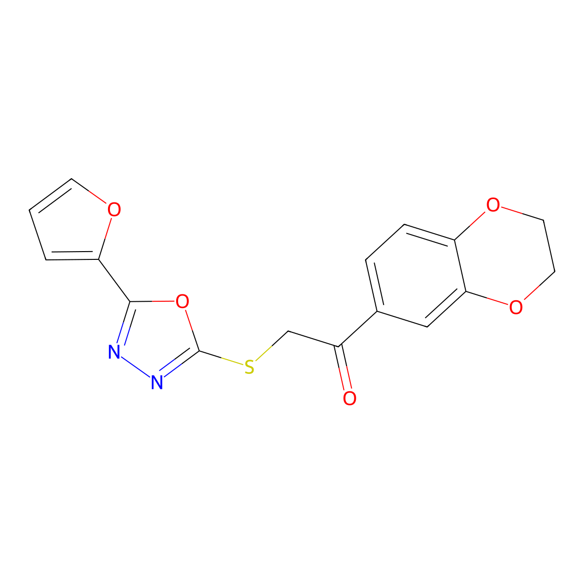 1-(2,3-Dihydro-1,4-benzodioxin-6-yl)-2-[[5-(furan-2-yl)-1,3,4-oxadiazol-2-yl]sulfanyl]ethanone molecular structure, CAS 694517-95-8