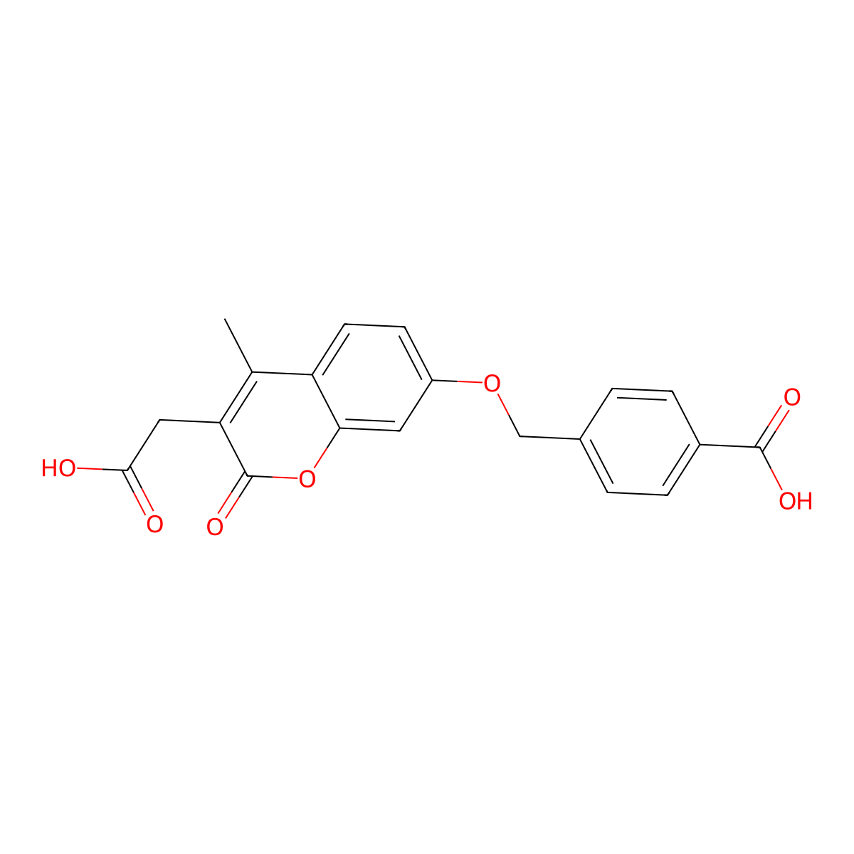 4-({[3-(carboxymethyl)-4-methyl-2-oxo-2H-chromen-7-yl]oxy}methyl)benzoic acid molecular structure, CAS 694518-19-9