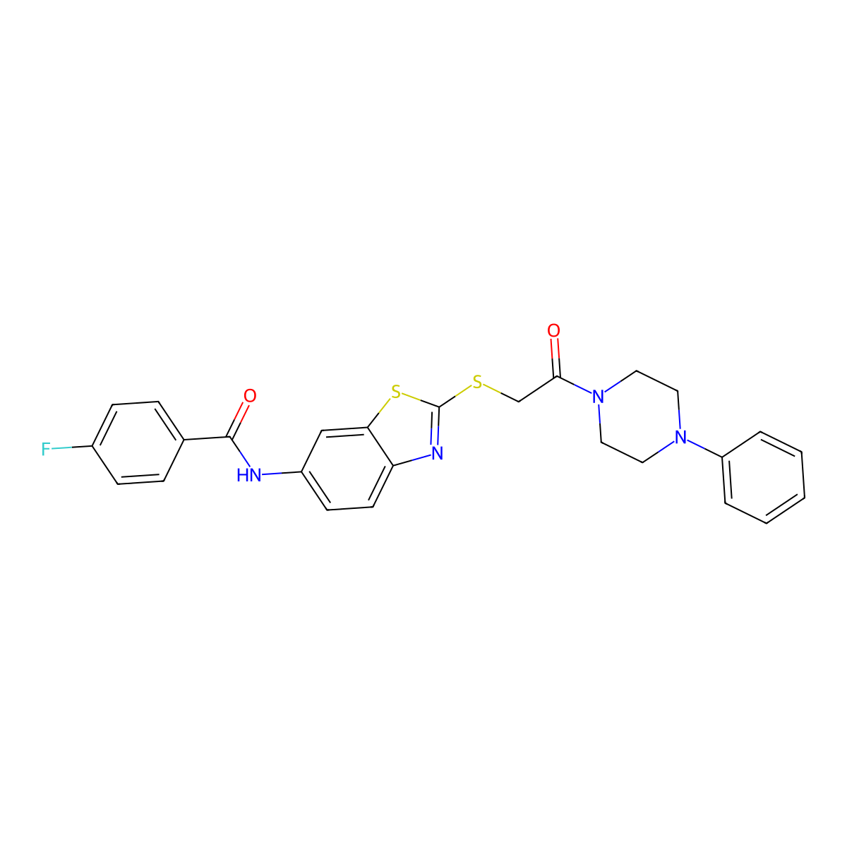 4-fluoro-N-[2-[2-oxo-2-(4-phenylpiperazin-1-yl)ethyl]sulfanyl-1,3-benzothiazol-6-yl]benzamide molecular structure, CAS 694518-32-6