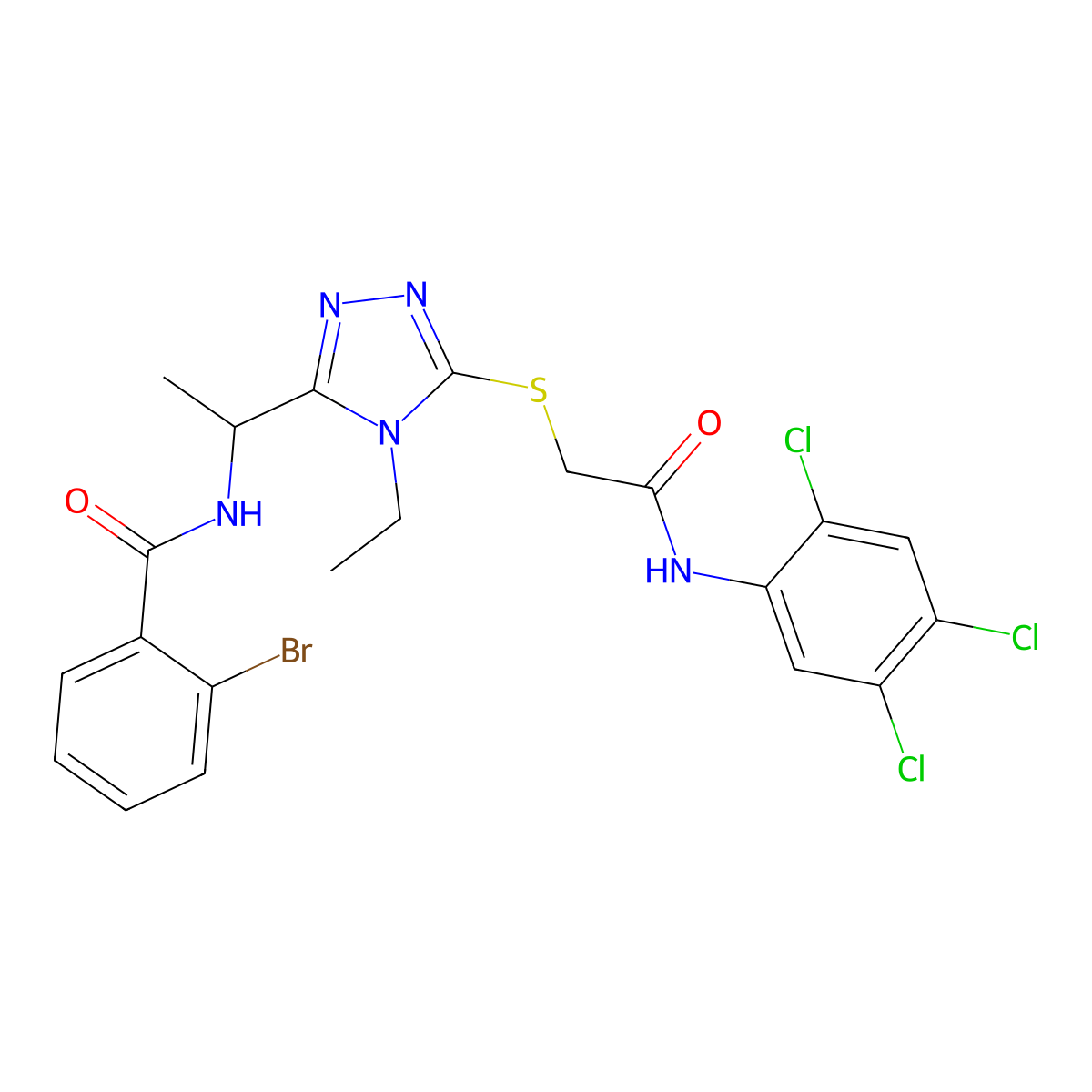 2-bromo-N-{1-[4-ethyl-5-({2-oxo-2-[(2,4,5-trichlorophenyl)amino]ethyl}sulfanyl)-4H-1,2,4-triazol-3-yl]ethyl}benzamide molecular structure, CAS 694518-33-7