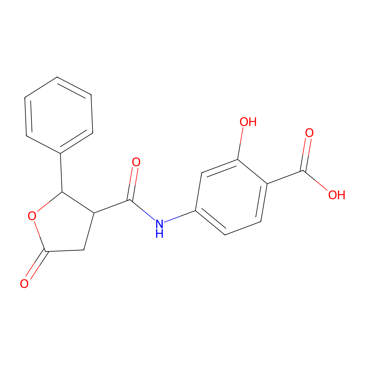 2-Hydroxy-4-(5-oxo-2-phenyltetrahydrofuran-3-carboxamido)benzoic acid molecular structure, CAS 694518-38-2