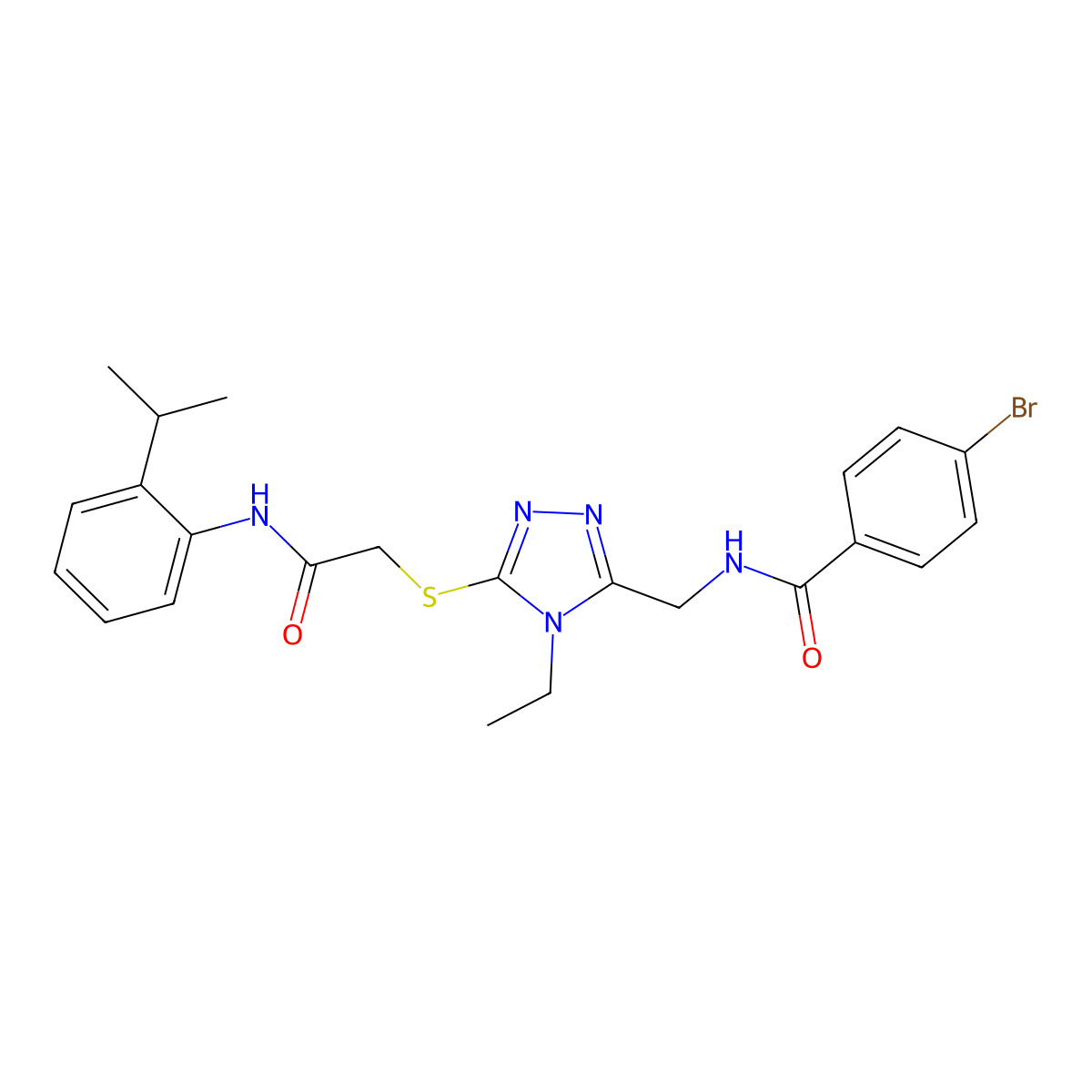 4-bromo-N-[[4-ethyl-5-[2-oxo-2-(2-propan-2-ylanilino)ethyl]sulfanyl-1,2,4-triazol-3-yl]methyl]benzamide molecular structure, CAS 694518-43-9