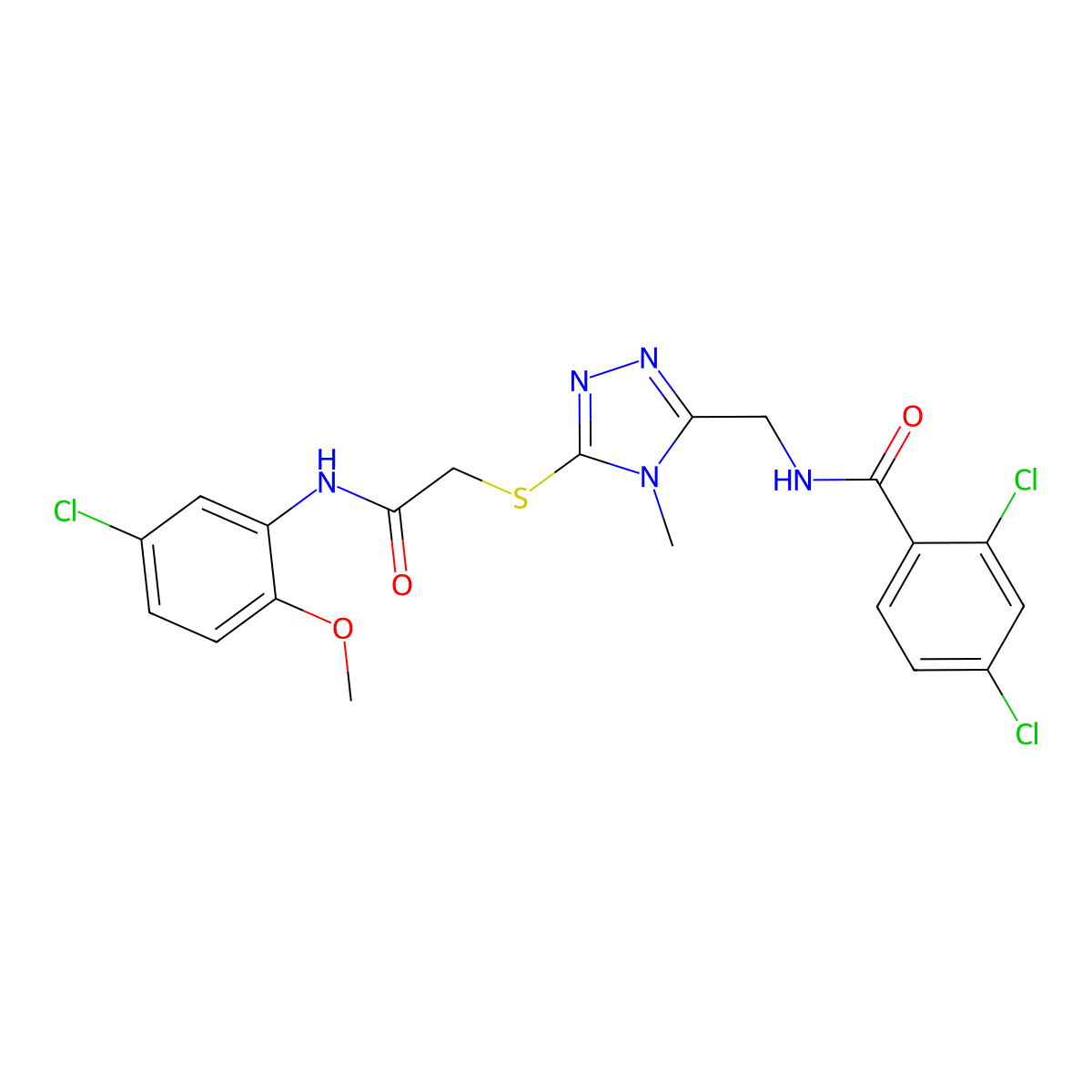2,4-dichloro-N-[[5-[2-(5-chloro-2-methoxyanilino)-2-oxoethyl]sulfanyl-4-methyl-1,2,4-triazol-3-yl]methyl]benzamide molecular structure, CAS 694518-46-2
