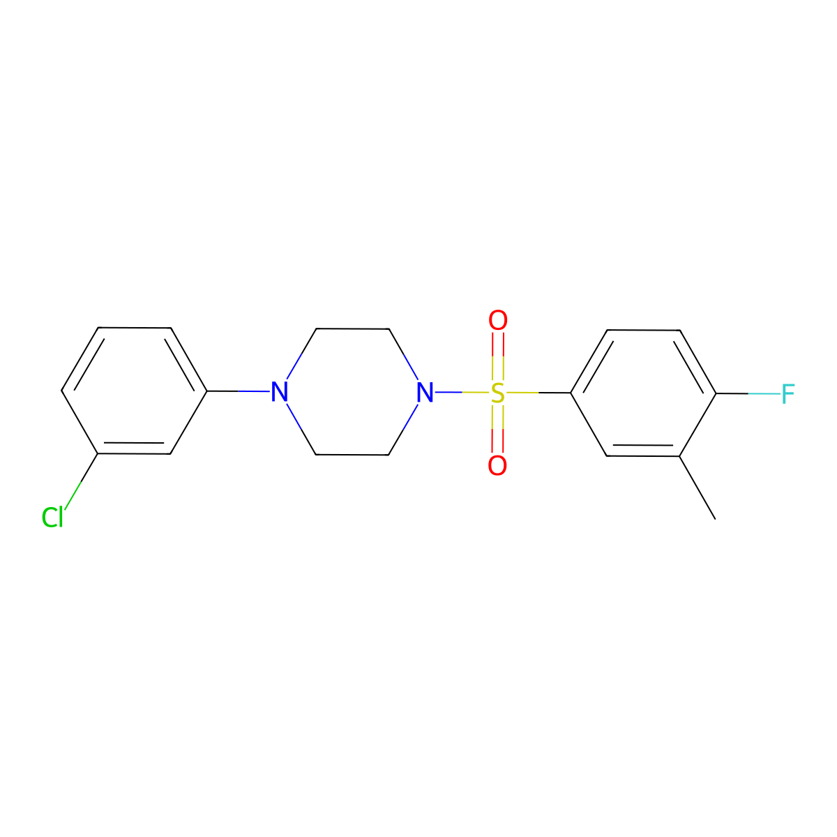 1-(3-Chlorophenyl)-4-((4-fluoro-3-methylphenyl)sulfonyl)piperazine molecular structure, CAS 694518-64-4