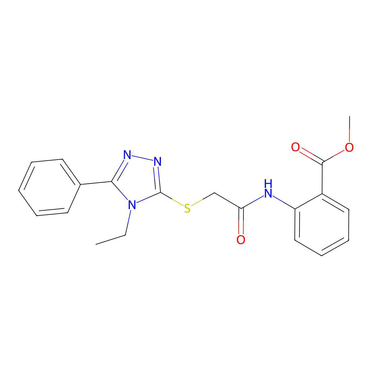 methyl2-({[(4-ethyl-5-phenyl-4H-1,2,4-triazol-3-yl)thio]acetyl}amino)benzoate molecular structure, CAS 694518-70-2