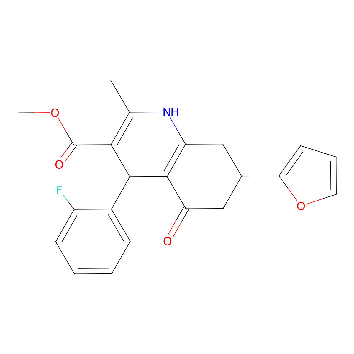 Methyl 4-(2-fluorophenyl)-7-(furan-2-yl)-2-methyl-5-oxo-1,4,5,6,7,8-hexahydroquinoline-3-carboxylate molecular structure, CAS 694518-79-1