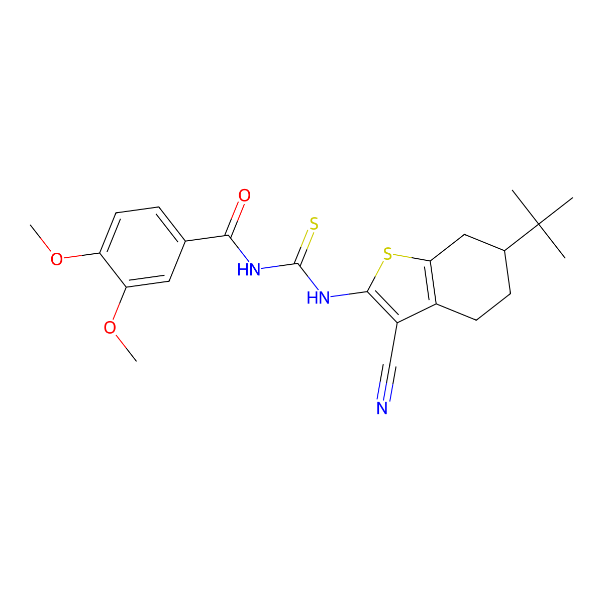 N-[(6-tert-butyl-3-cyano-4,5,6,7-tetrahydro-1-benzothiophen-2-yl)carbamothioyl]-3,4-dimethoxybenzamide molecular structure, CAS 694519-46-5