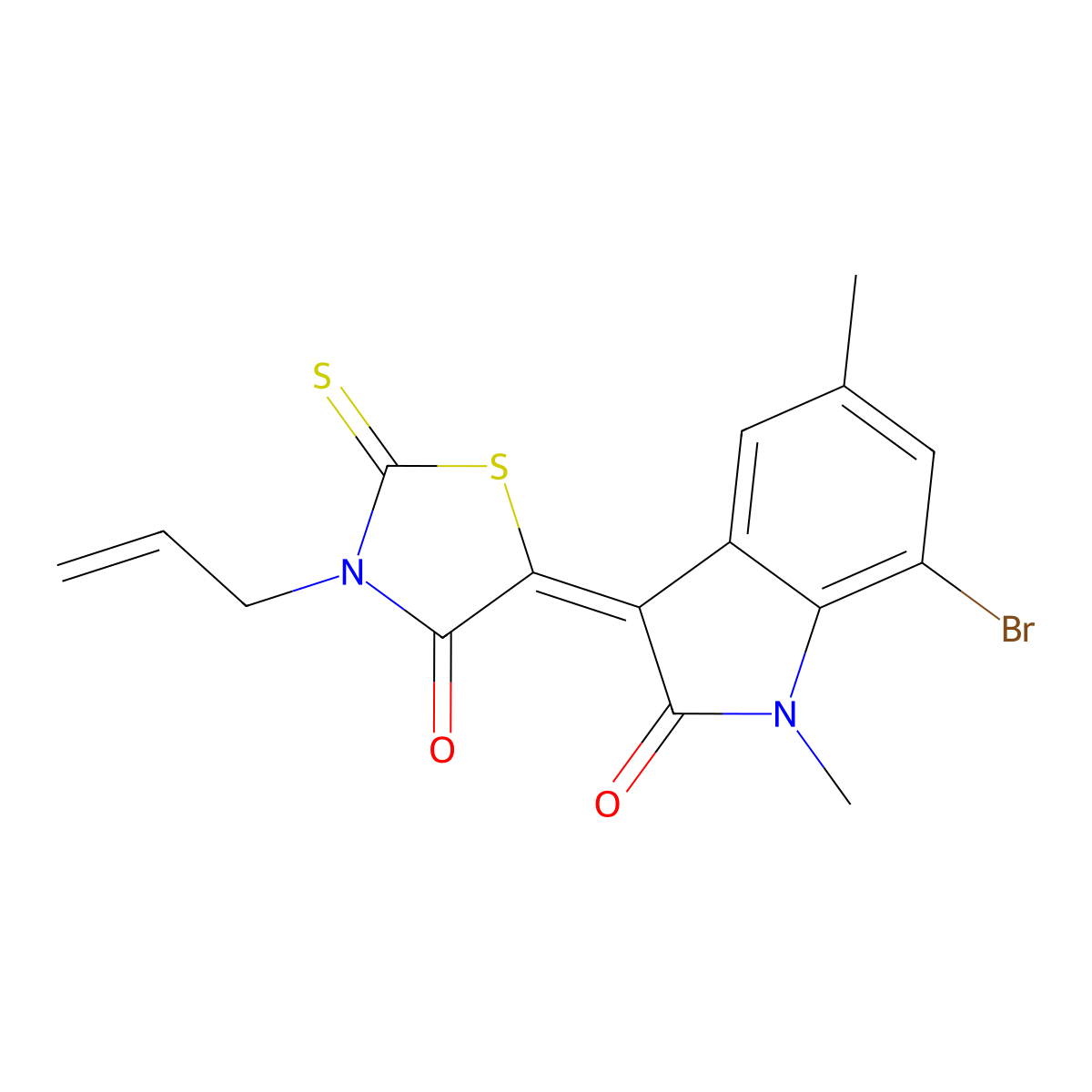 7-Bromo-1,3-dihydro-1,5-dimethyl-3-[4-oxo-3-(2-propen-1-yl)-2-thioxo-5-thiazolidinylidene]-2H-indol-2-one molecular structure, CAS 694521-69-2