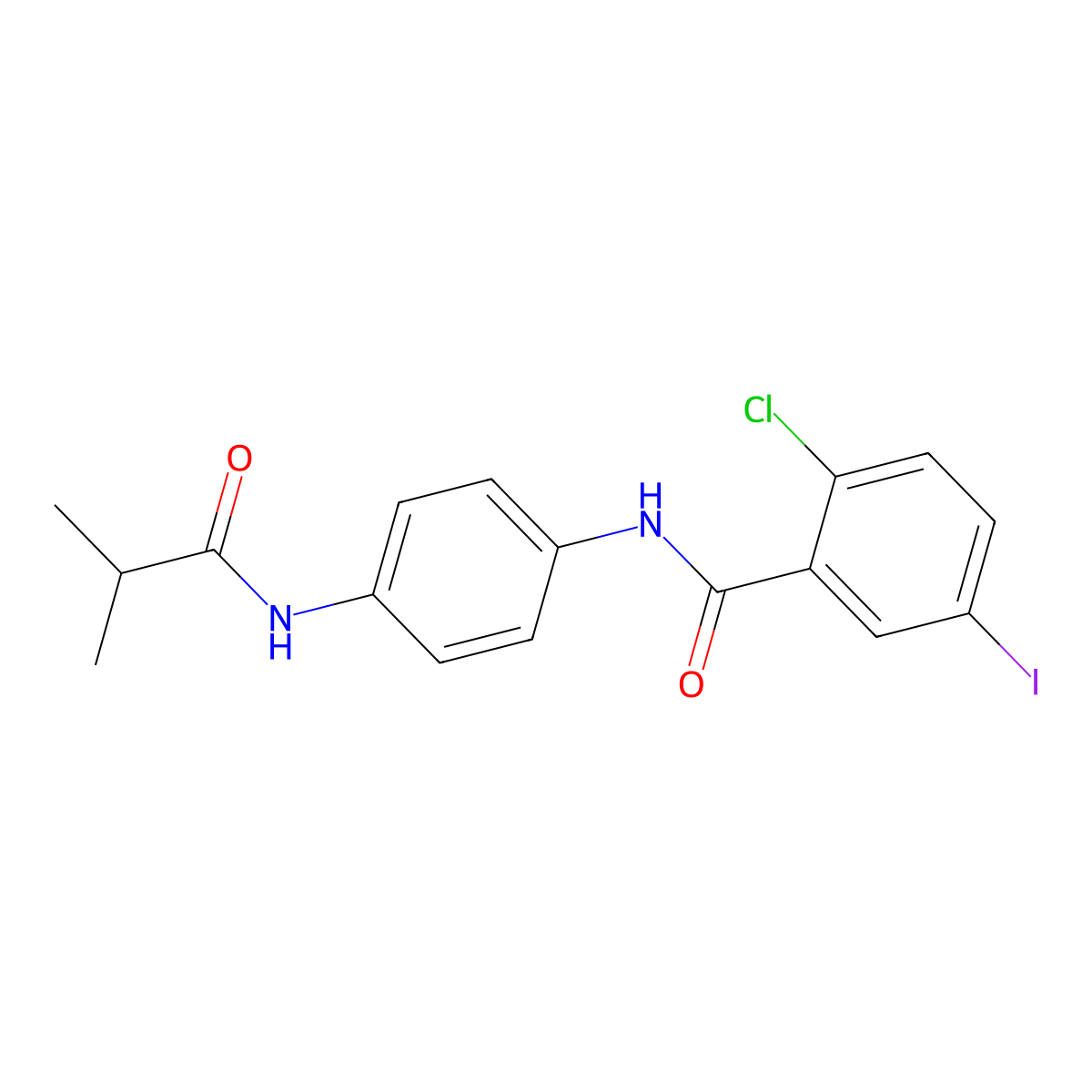 2-chloro-5-iodo-N-[4-(2-methylpropanoylamino)phenyl]benzamide molecular structure, CAS 694521-74-9