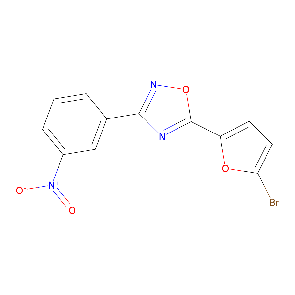 5-(5-Bromofuran-2-yl)-3-(3-nitrophenyl)-1,2,4-oxadiazole molecular structure, CAS 694522-21-9