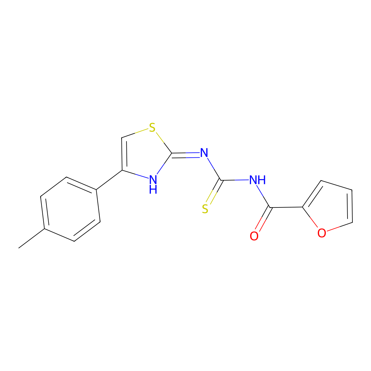 N-[[4-(4-methylphenyl)-1,3-thiazol-2-yl]carbamothioyl]furan-2-carboxamide molecular structure, CAS 694522-36-6