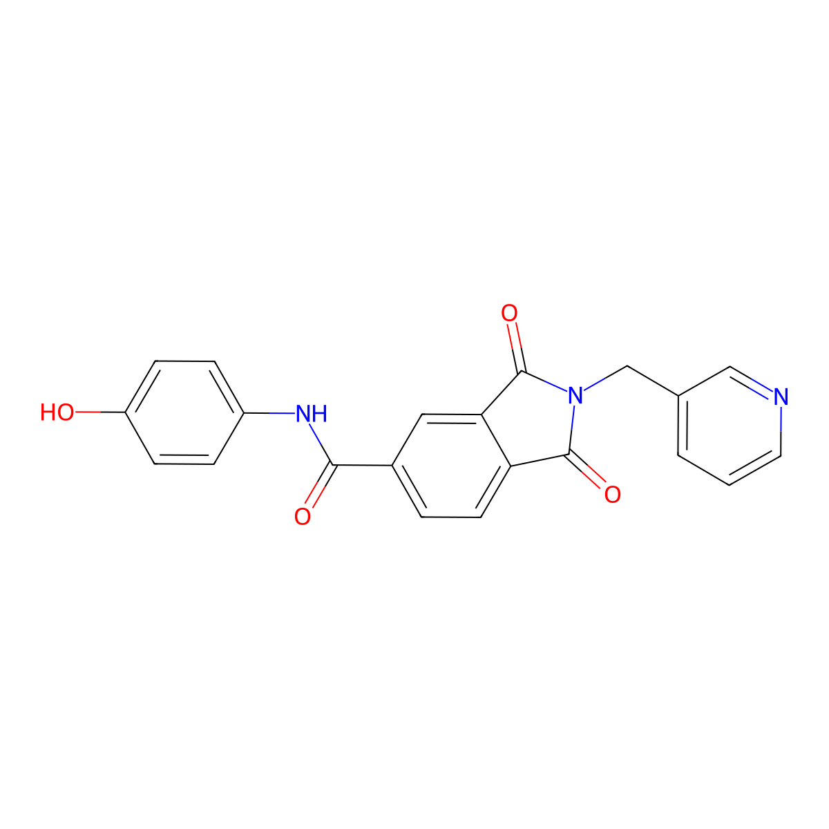 N-(4-hydroxyphenyl)-1,3-dioxo-2-(pyridin-3-ylmethyl)isoindole-5-carboxamide molecular structure, CAS 694522-42-4
