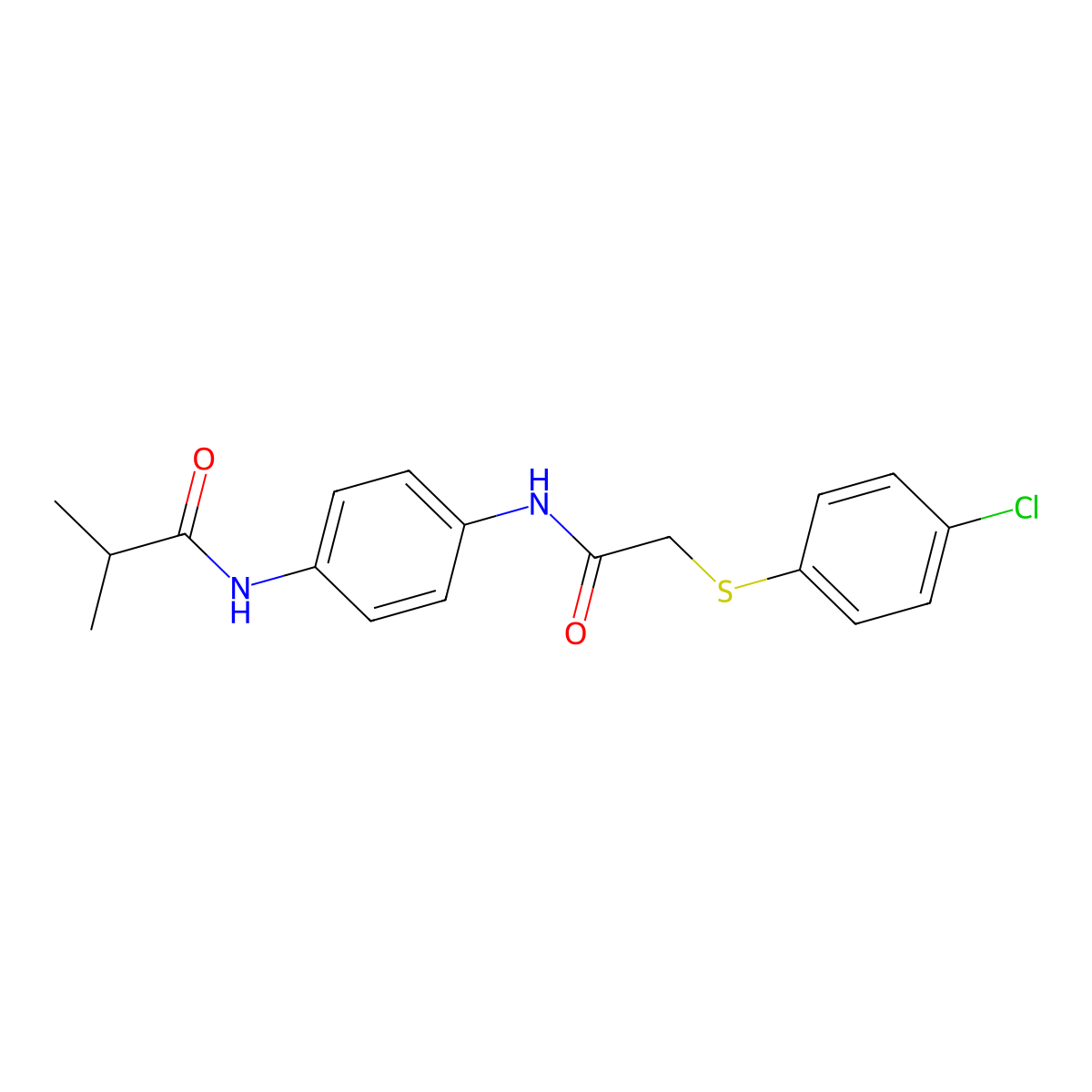 N-[4-({[(4-chlorophenyl)sulfanyl]acetyl}amino)phenyl]-2-methylpropanamide molecular structure, CAS 694522-90-2