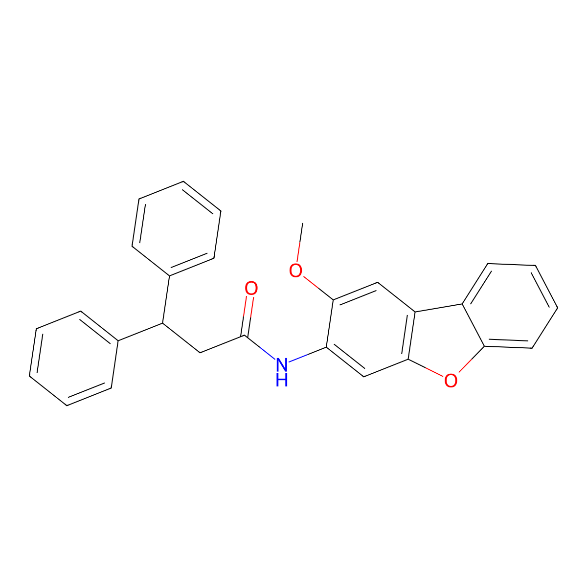 N-(2-methoxydibenzofuran-3-yl)-3,3-diphenylpropanamide molecular structure, CAS 694524-26-0