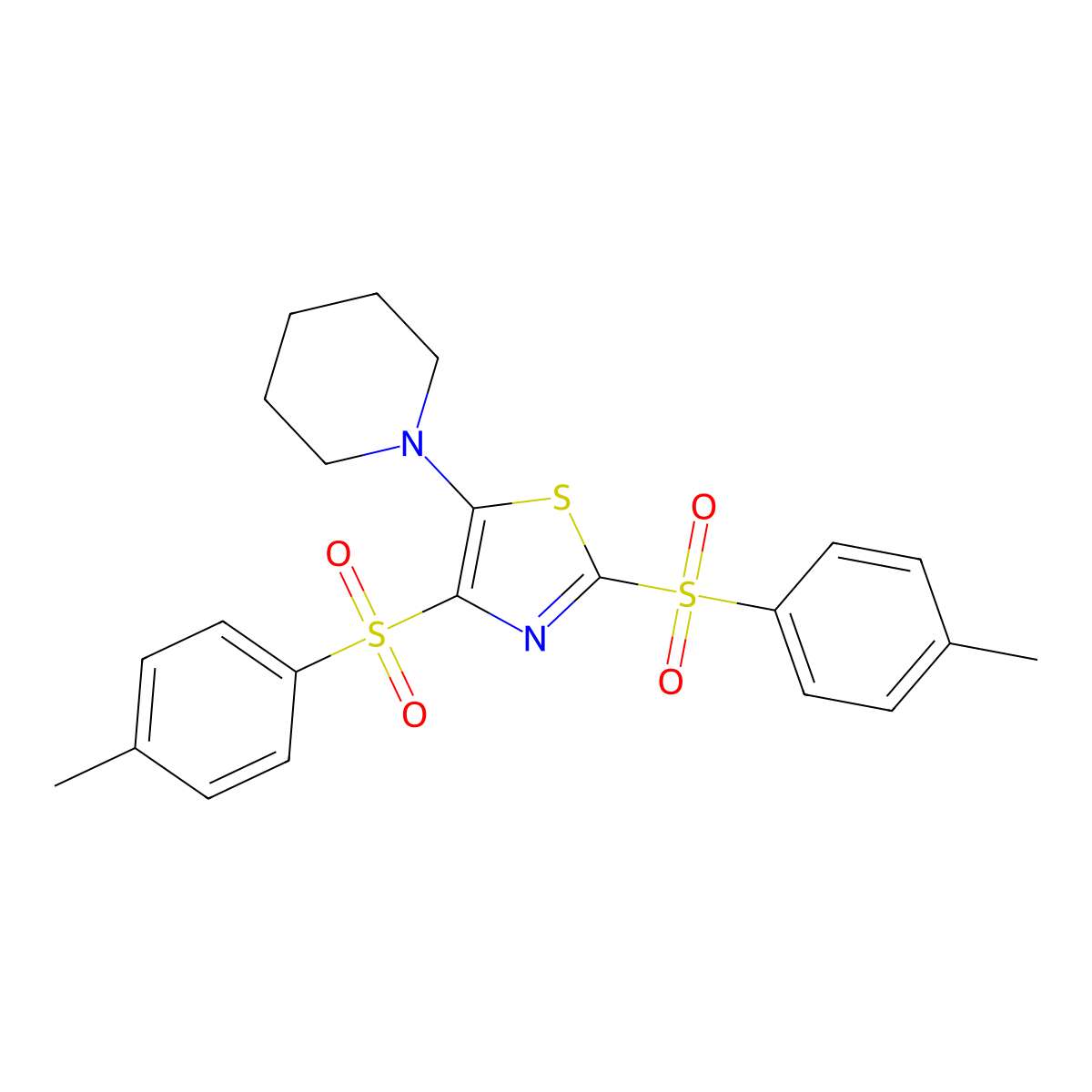 1-{2,4-Bis[(4-methylphenyl)sulfonyl]-1,3-thiazol-5-yl}piperidine molecular structure, CAS 694524-30-6