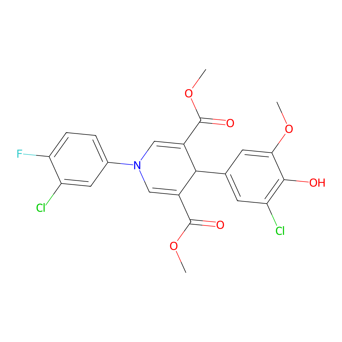 Dimethyl 1-(3-chloro-4-fluorophenyl)-4-(3-chloro-4-hydroxy-5-methoxyphenyl)-1,4-dihydropyridine-3,5-dicarboxylate molecular structure, CAS 694524-90-8