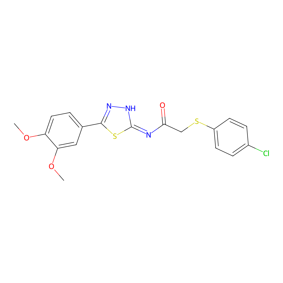 2-(4-chlorophenyl)sulfanyl-N-[5-(3,4-dimethoxyphenyl)-1,3,4-thiadiazol-2-yl]acetamide molecular structure, CAS 694525-76-3