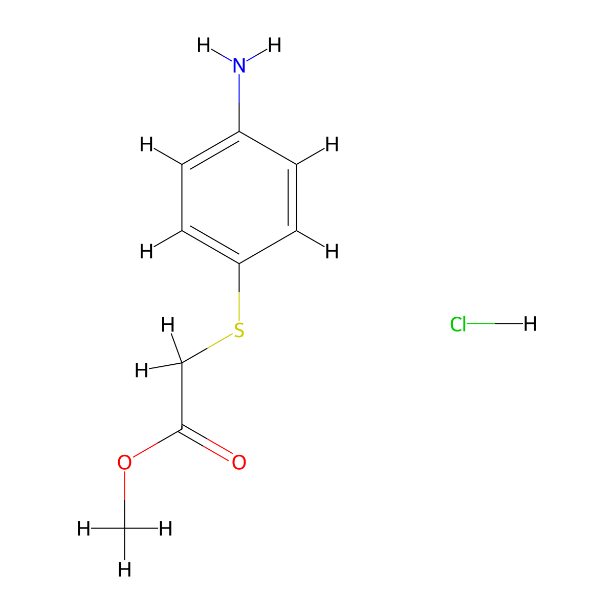 Methyl 2-(4-aminophenyl)sulfanylacetate hydrochloride molecular structure, CAS 6946-13-0