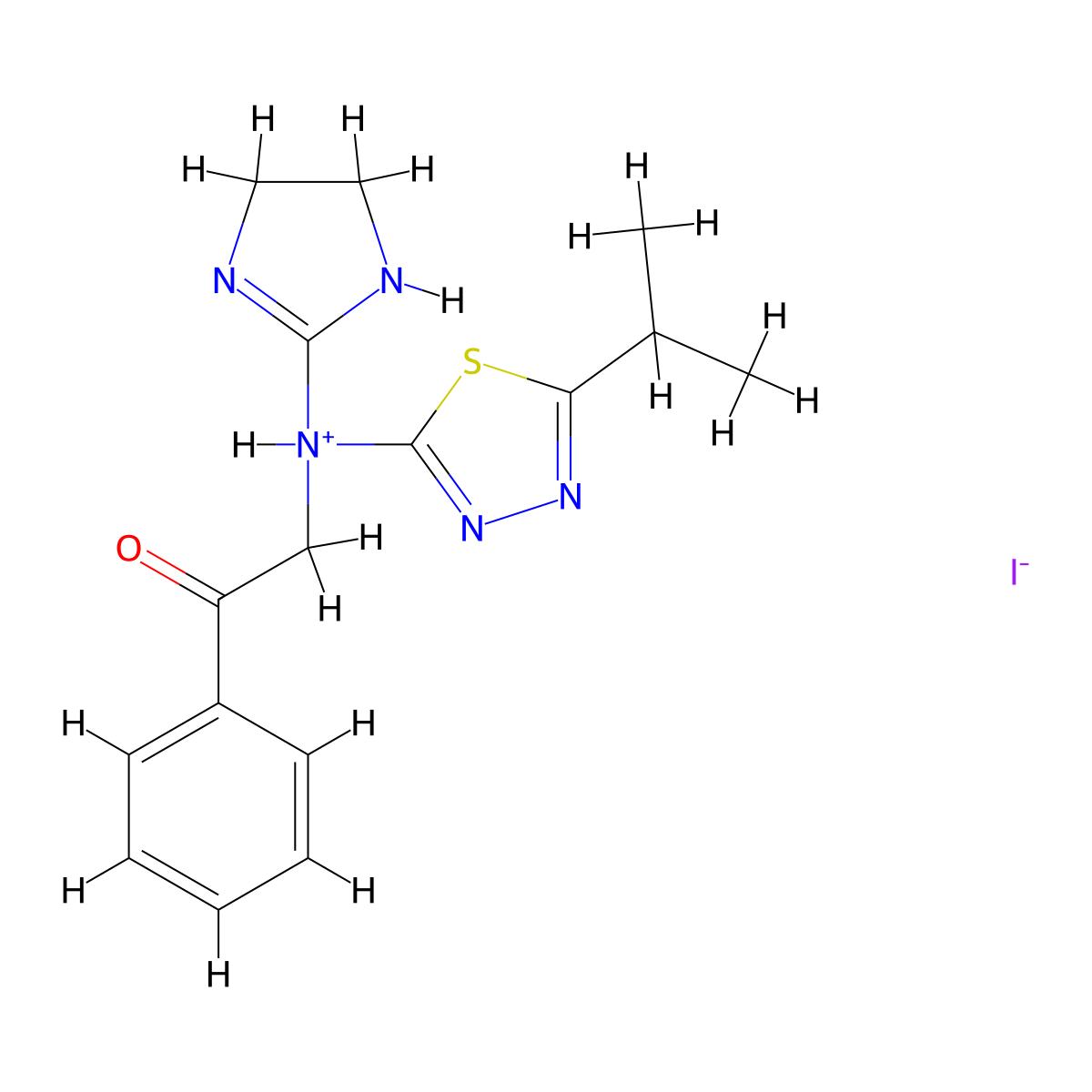 Ethanone, 2-((4,5-dihydro-1H-imidazol-2-yl)(5-(1-methylethyl)-1,3,4-thiadiazol-2-yl)amino)-1-phenyl-, monohydriodide molecular structure, CAS 69463-83-8