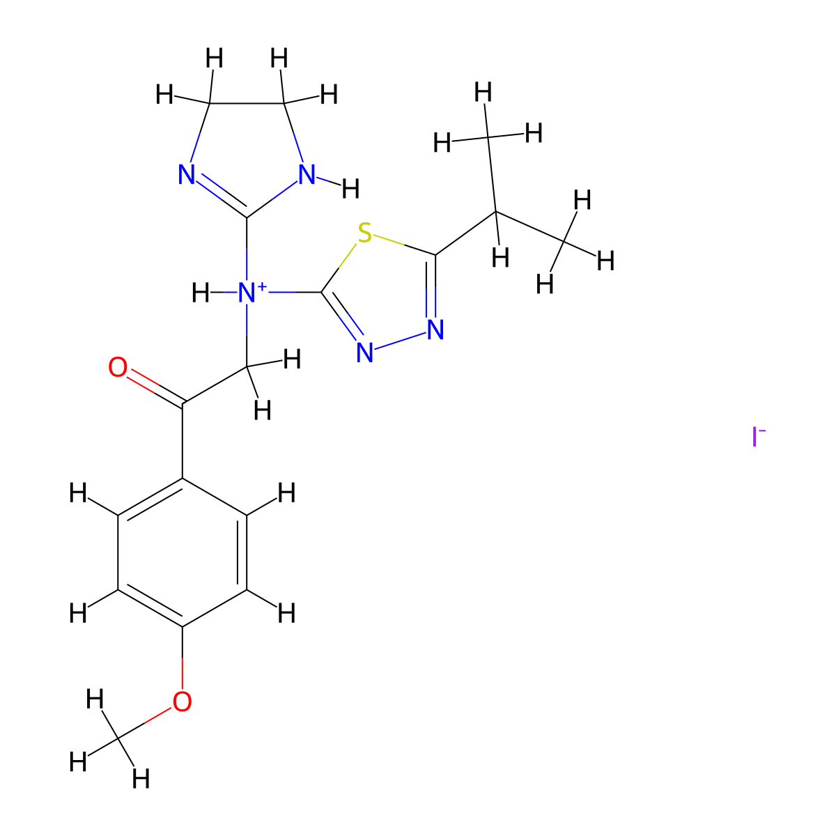 Ethanone, 2-((4,5-dihydro-1H-imidazol-2-yl)(5-(1-methylethyl)-1,3,4-thiadiazol-2-yl)amino)-1-(4-methoxyphenyl)-, monohydriodide molecular structure, CAS 69463-97-4