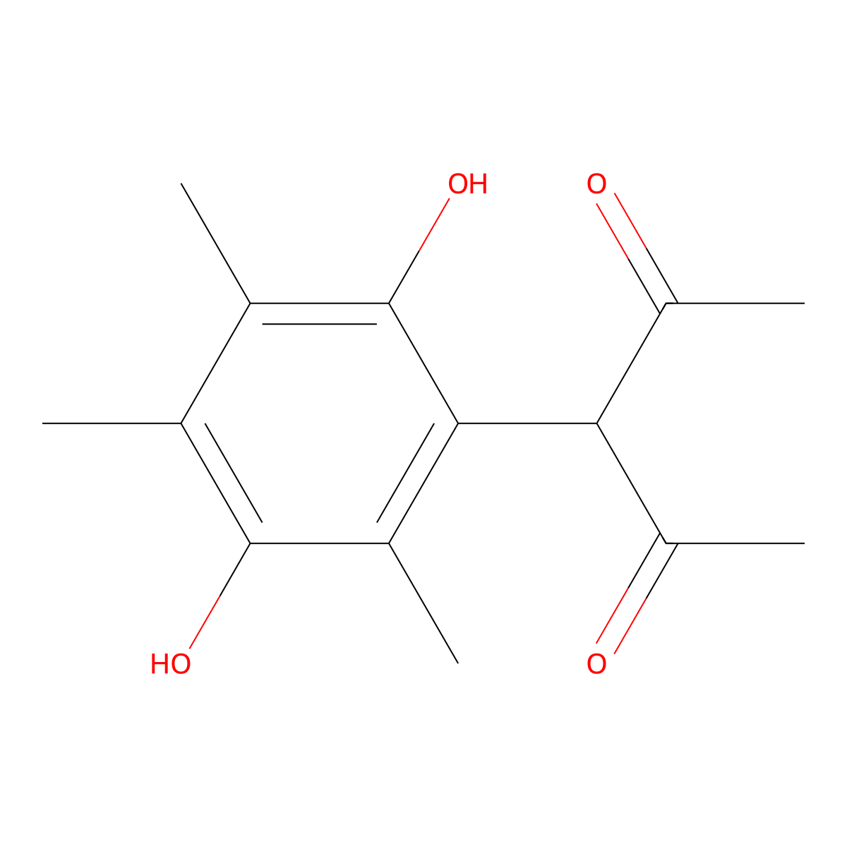 2,4-Pentanedione, 3-(2,5-dihydroxy-3,4,6-trimethylphenyl)- molecular structure, CAS 69466-12-2