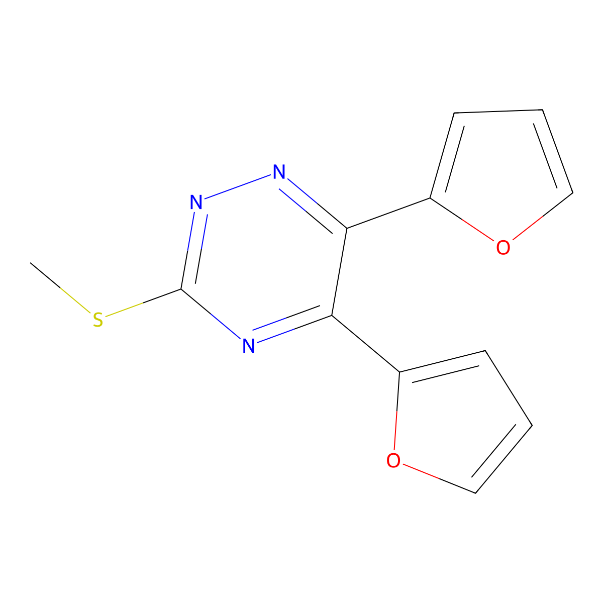 as-Triazine, 5,6-di-2-furyl-3-(methylthio)- molecular structure, CAS 69467-09-0