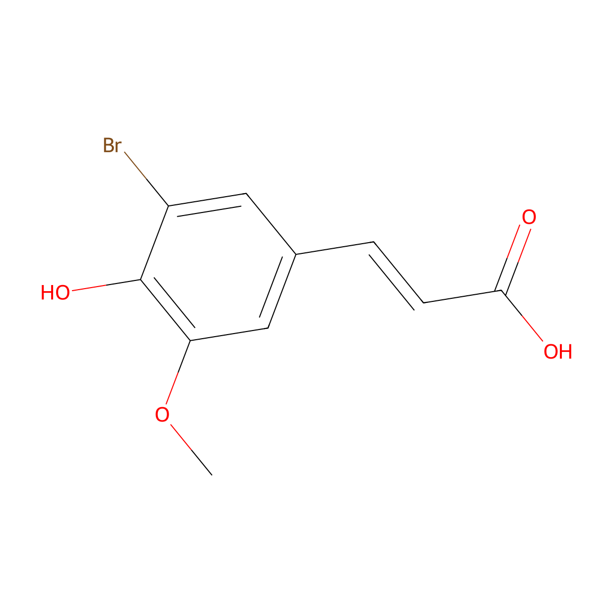 (2E)-3-(3-bromo-4-hydroxy-5-methoxyphenyl)prop-2-enoic acid molecular structure, CAS 6948-33-0