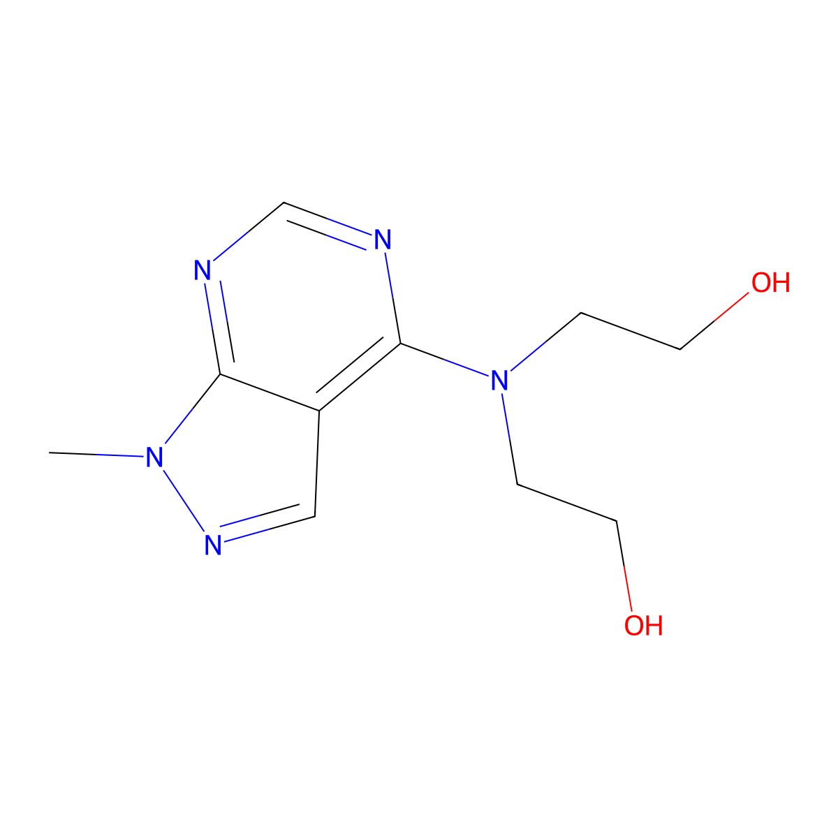 2-[2-Hydroxyethyl-(1-methylpyrazolo[3,4-d]pyrimidin-4-yl)amino]ethanol molecular structure, CAS 6950-18-1