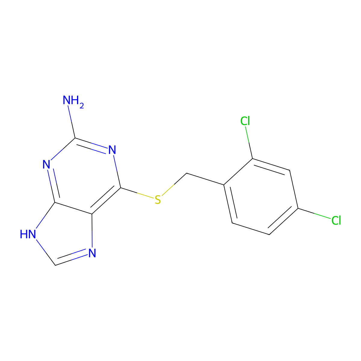 6-[(2,4-dichlorophenyl)methylsulfanyl]-7H-purin-2-amine molecular structure, CAS 6950-19-2