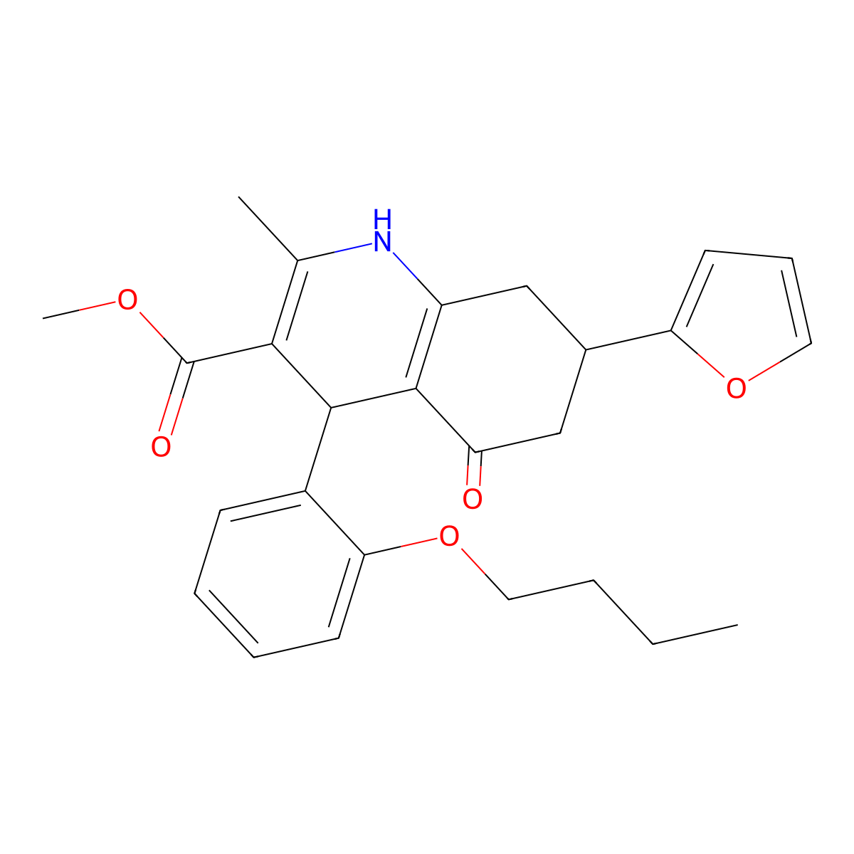 Methyl 4-(2-butoxyphenyl)-7-(furan-2-yl)-2-methyl-5-oxo-1,4,5,6,7,8-hexahydroquinoline-3-carboxylate molecular structure, CAS 695155-31-8