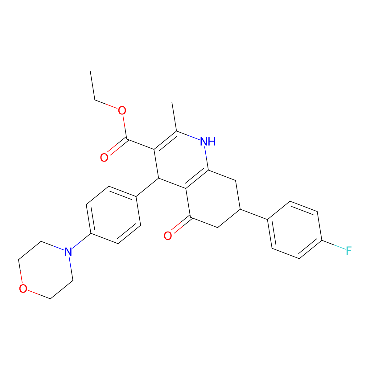 Ethyl 7-(4-fluorophenyl)-2-methyl-4-[4-(morpholin-4-yl)phenyl]-5-oxo-1,4,5,6,7,8-hexahydroquinoline-3-carboxylate molecular structure, CAS 695155-99-8