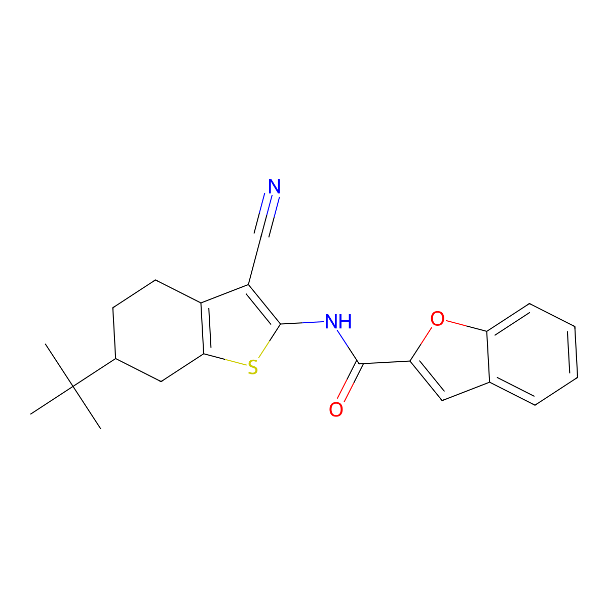 N-(6-tert-butyl-3-cyano-4,5,6,7-tetrahydro-1-benzothiophen-2-yl)-1-benzofuran-2-carboxamide molecular structure, CAS 695156-00-4