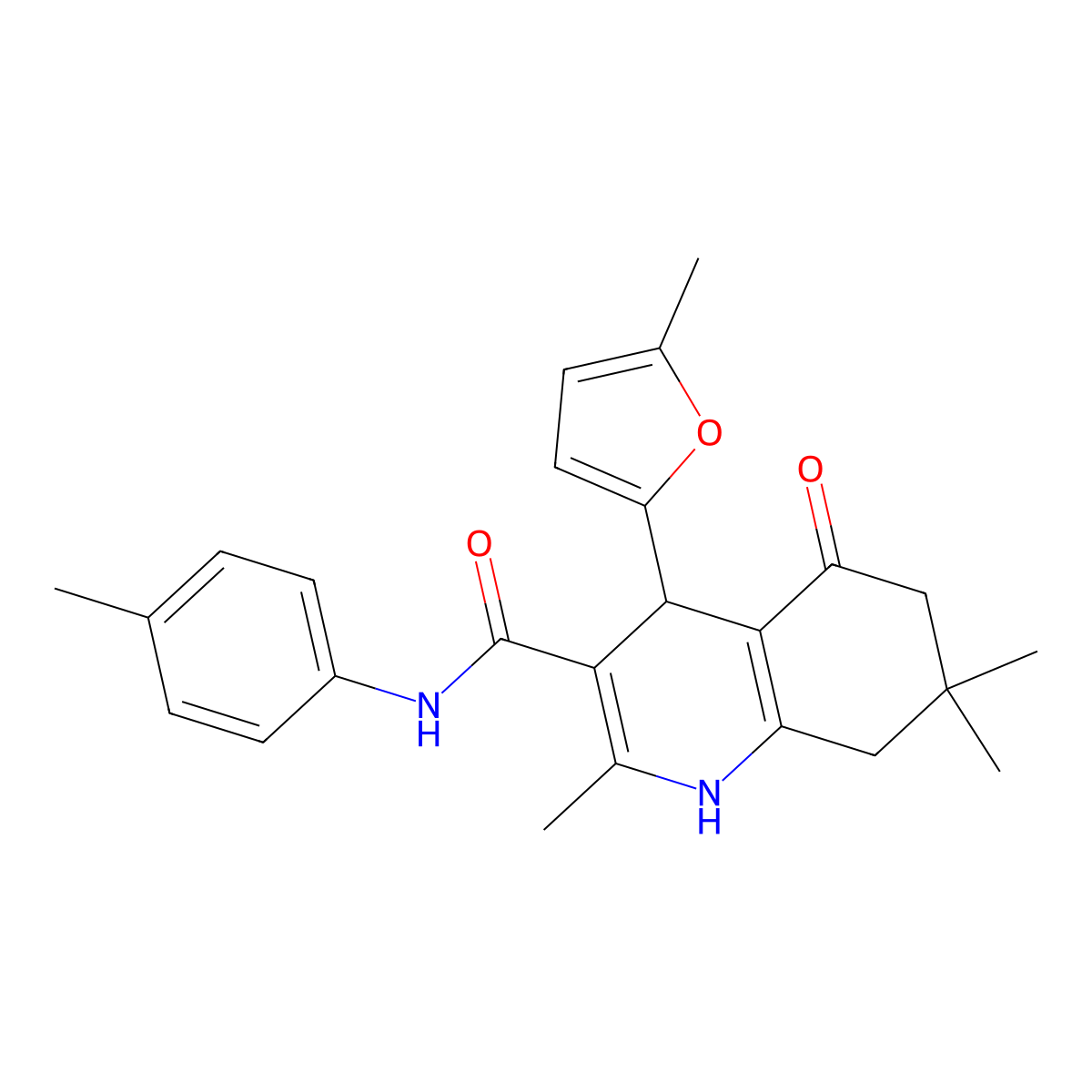 2,7,7-trimethyl-4-(5-methylfuran-2-yl)-N-(4-methylphenyl)-5-oxo-1,4,5,6,7,8-hexahydroquinoline-3-carboxamide molecular structure, CAS 695156-87-7