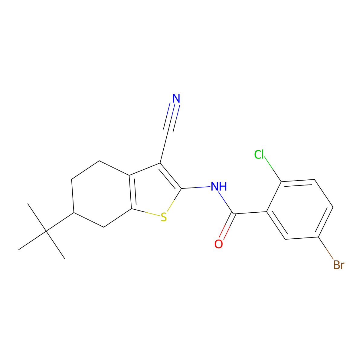 5-bromo-N-(6-tert-butyl-3-cyano-4,5,6,7-tetrahydro-1-benzothiophen-2-yl)-2-chlorobenzamide molecular structure, CAS 695156-98-0