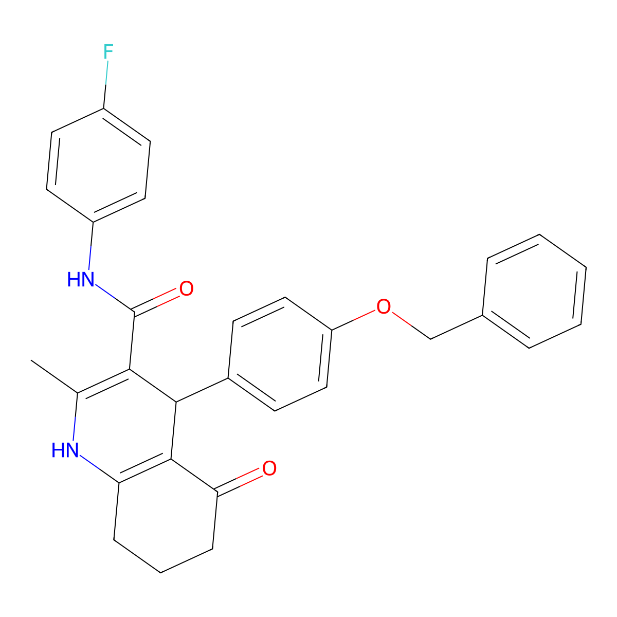 N-(4-fluorophenyl)-2-methyl-5-oxo-4-(4-phenylmethoxyphenyl)-4,6,7,8-tetrahydro-1H-quinoline-3-carboxamide molecular structure, CAS 695157-34-7