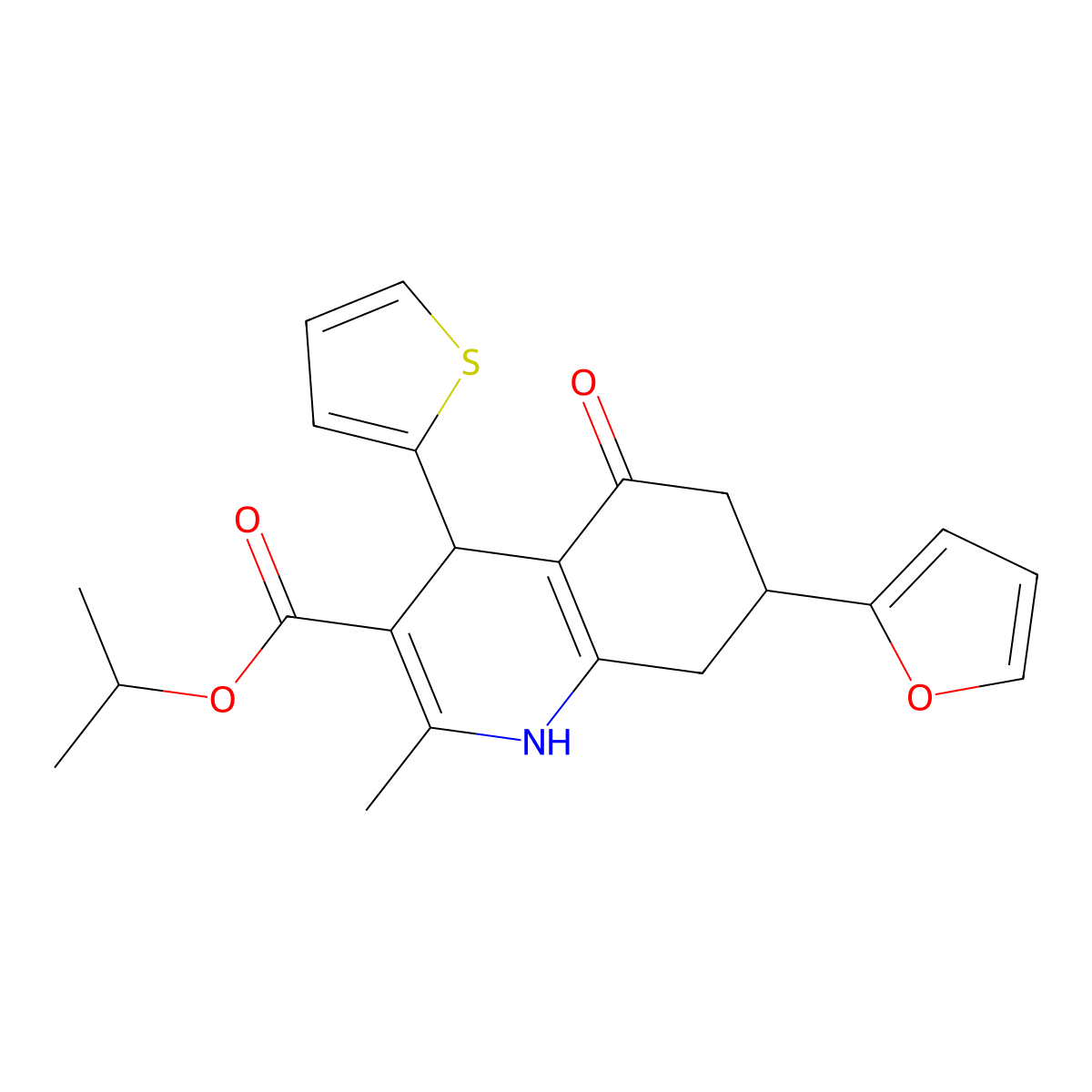 Propan-2-yl 7-(furan-2-yl)-2-methyl-5-oxo-4-(thiophen-2-yl)-1,4,5,6,7,8-hexahydroquinoline-3-carboxylate molecular structure, CAS 695159-80-9
